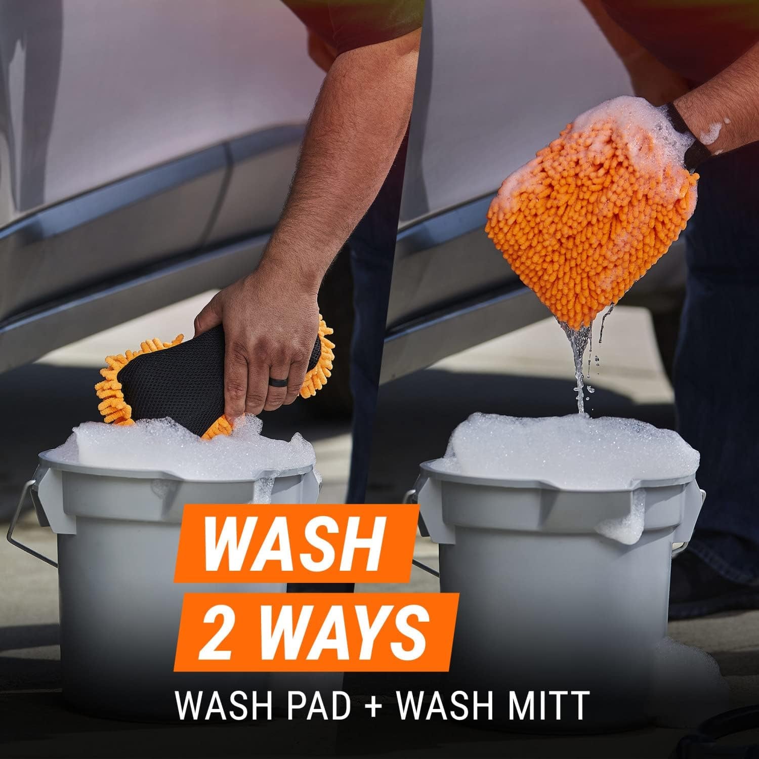 Microfiber Car Wash Mitt and Pad Set by , Machine Washable, Highly Absorbent Cleaner for Dirt and Bugs