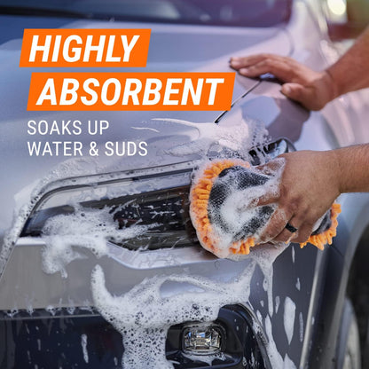 Microfiber Car Wash Mitt and Pad Set by , Machine Washable, Highly Absorbent Cleaner for Dirt and Bugs